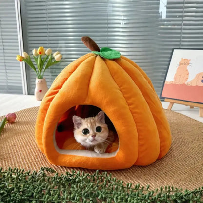 niche pour chat en forme de citrouille orange confortable et décorative