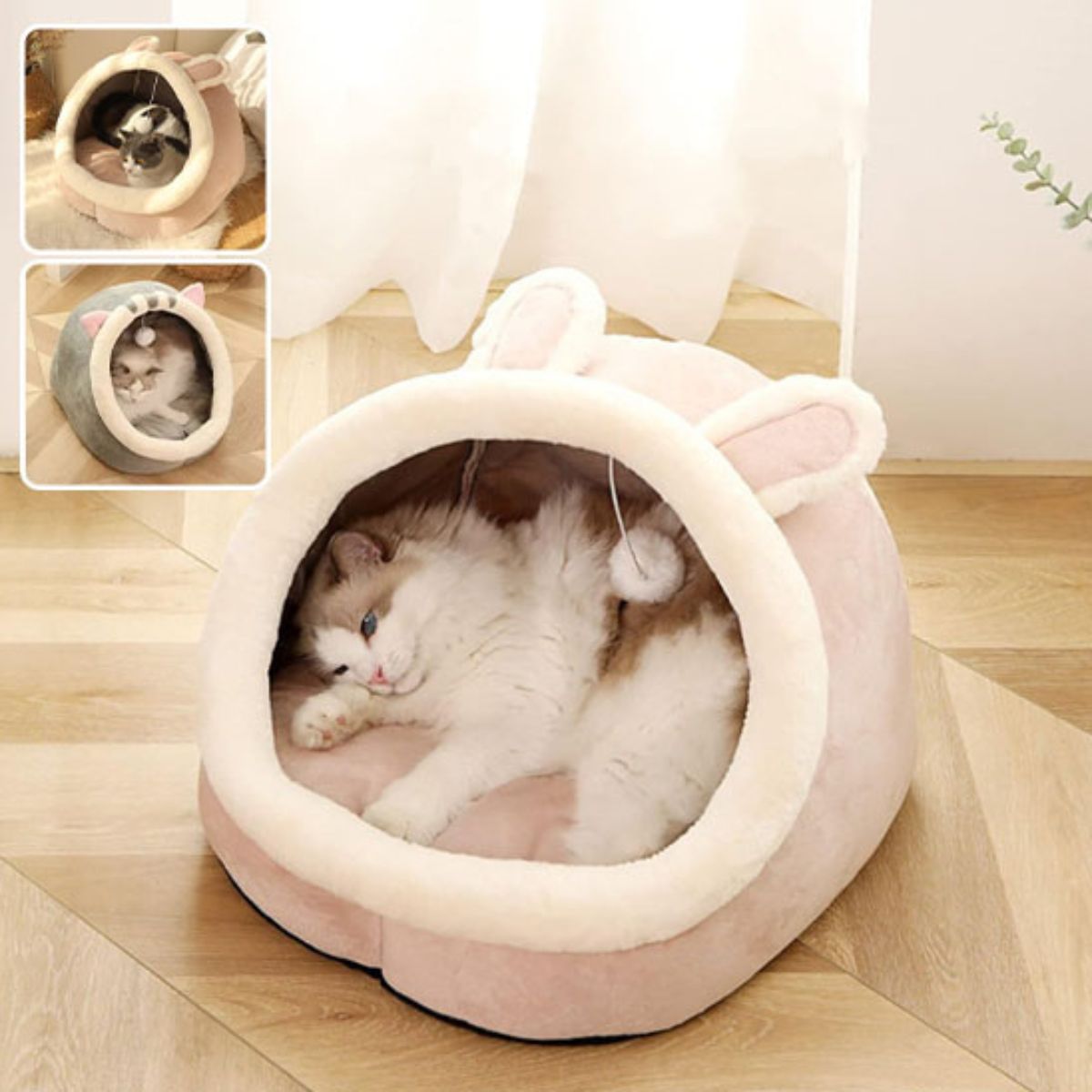 Niche pour chat peluche cocon beige clair pour chat, favorise sécurité et relaxation