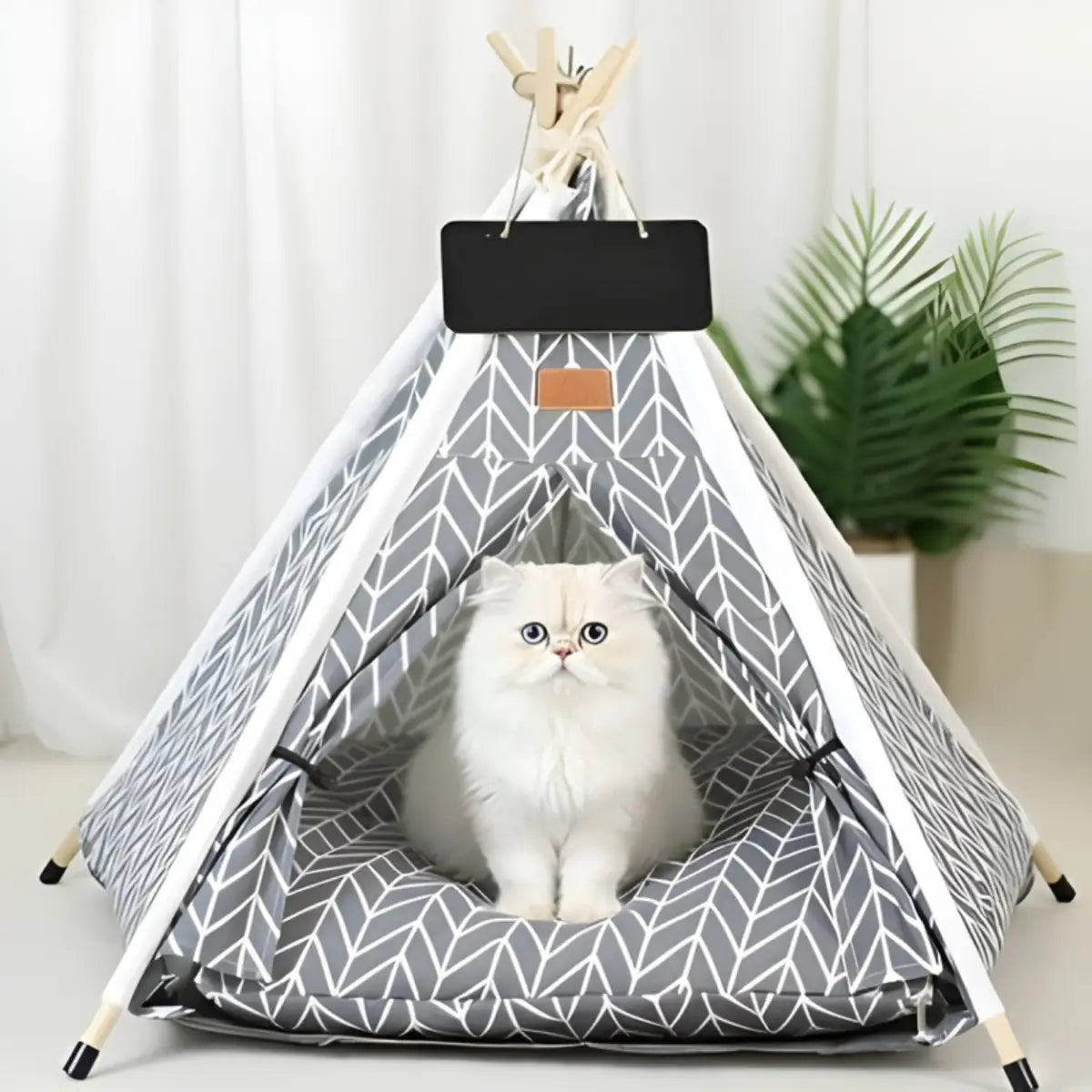 niche pour chat en forme de tipi déco avec coussin confortable pour animaux
