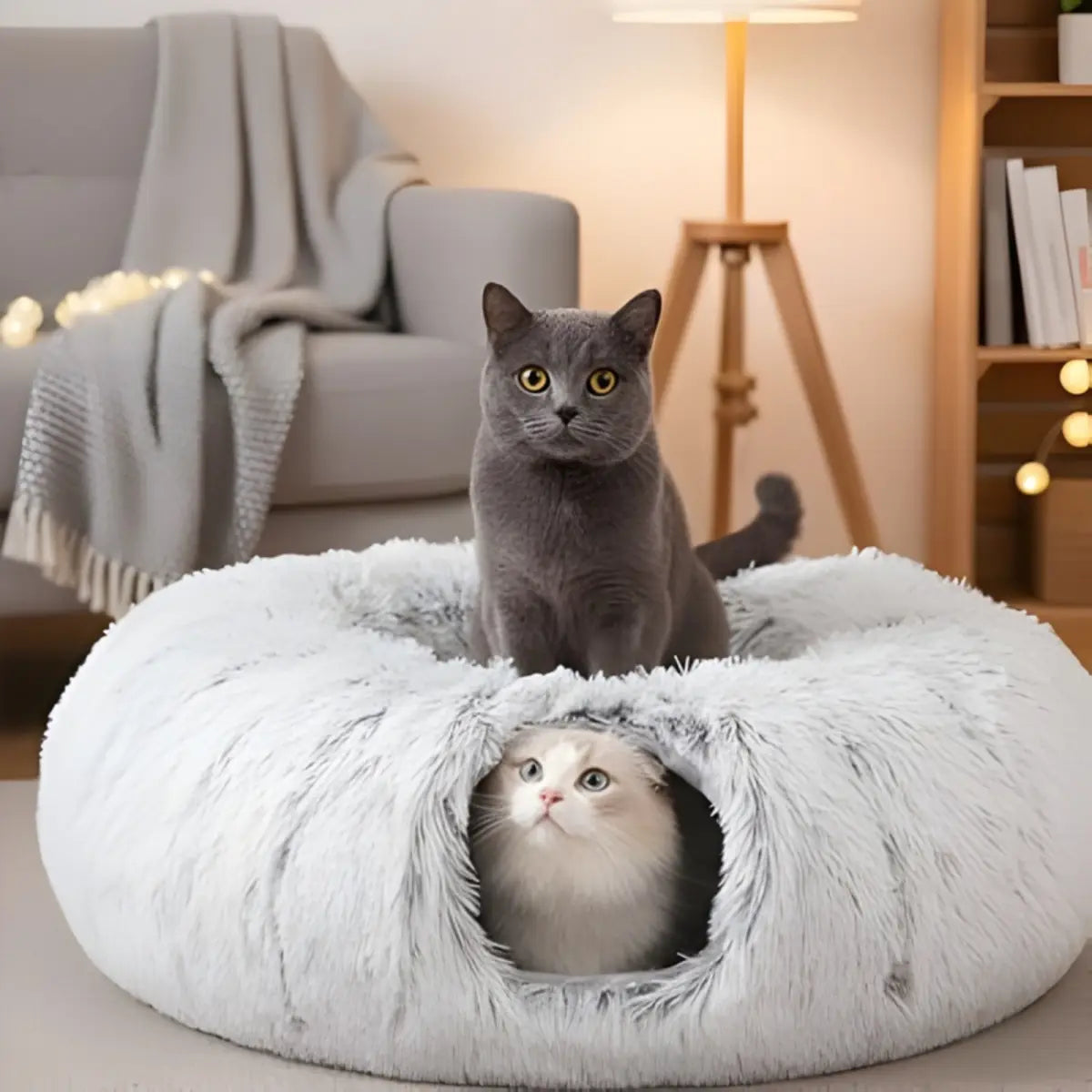 niche pour chat en forme de tunnel doux avec un design confortable et élégant
