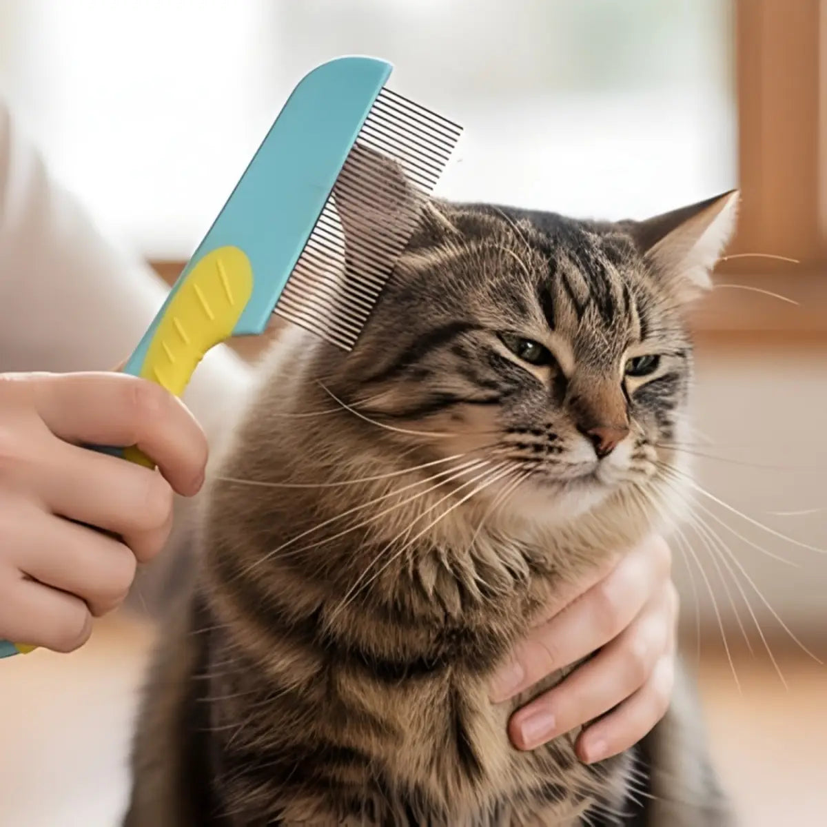 peigne a puce chat utilisé pour un toilettage doux et efficace sur un chat à poils longs