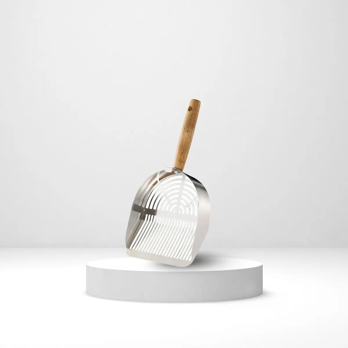 pelle a litiere pour chat en acier inoxydable avec manche en bois élégant