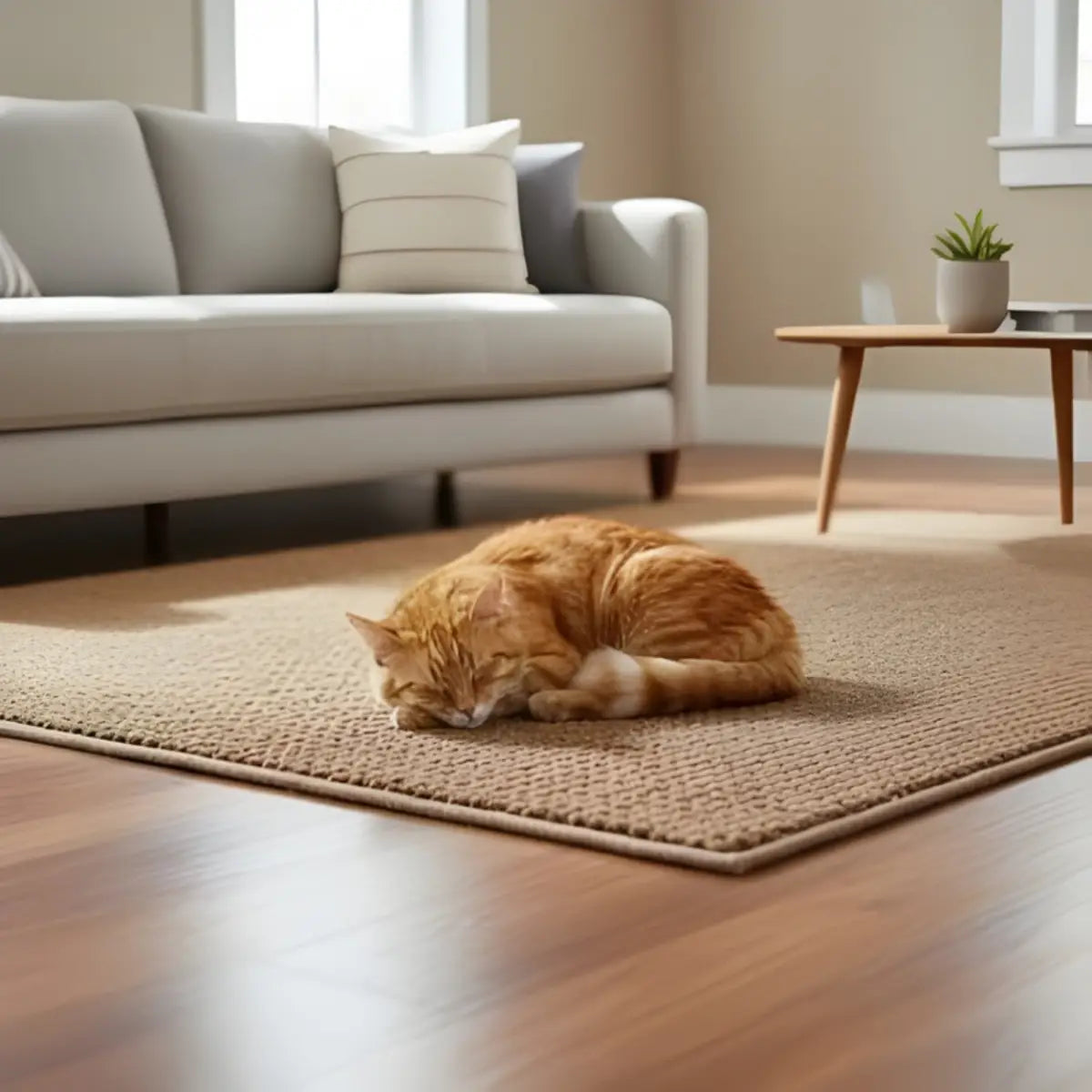 tapis griffoir chat confortable en tissu beige idéal pour le repos et les griffades des chats