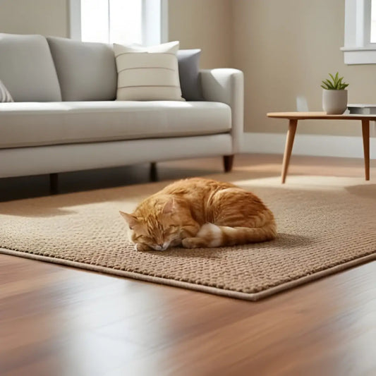 tapis griffoir chat confortable en tissu beige idéal pour le repos et les griffades des chats