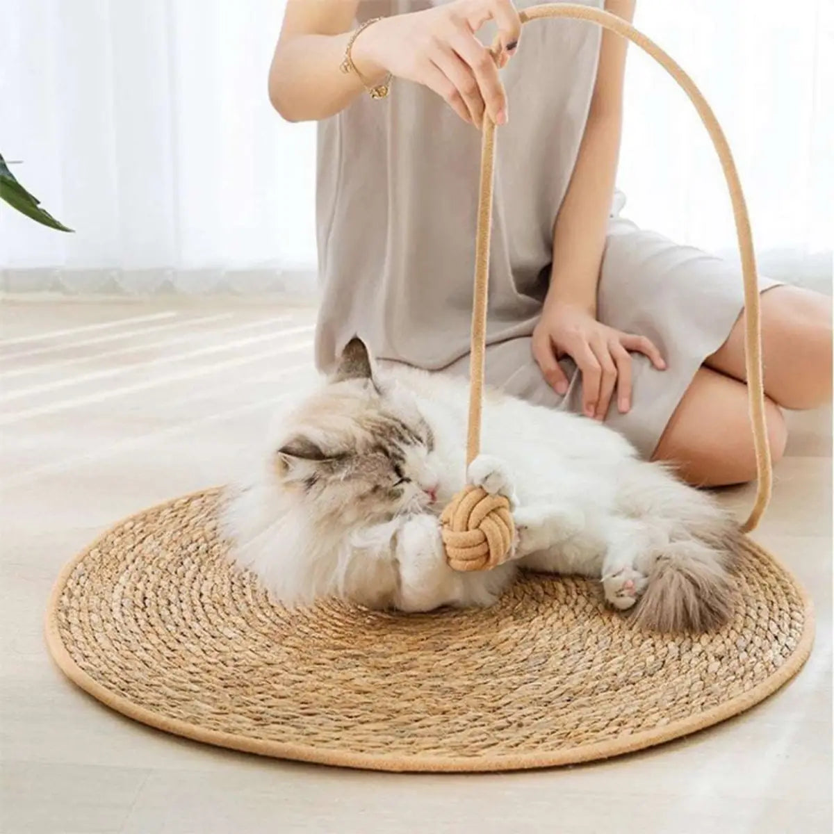 tapis griffoir chat avec jouet en corde pour divertissement et détente