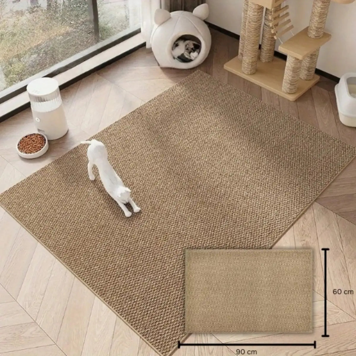 tapis griffoir chat beige pour protéger le sol et permettre à votre chat de se gratter