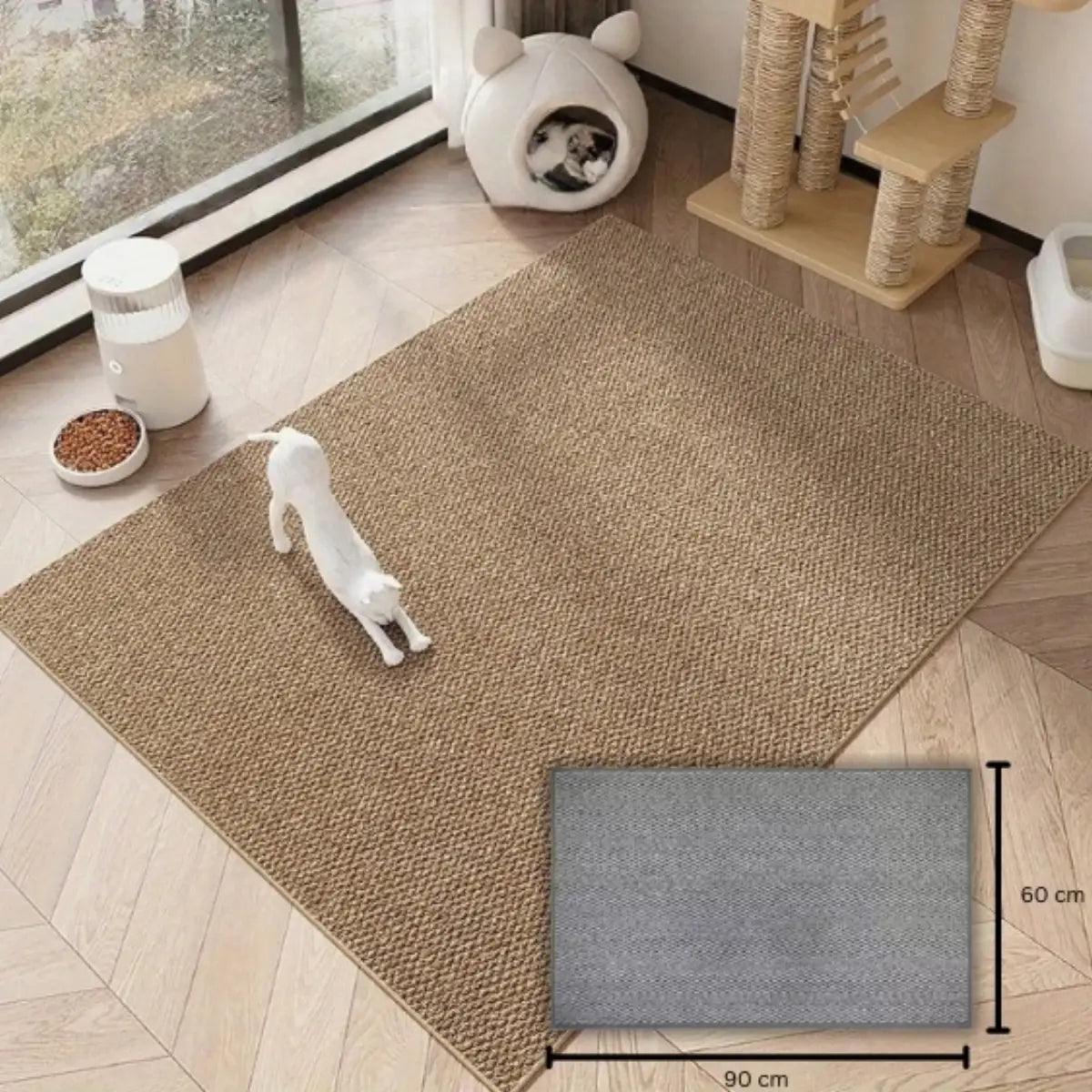 Tapis griffoir chat en fibre naturelle pour protéger le sol et offrir un espace de jeu idéal.