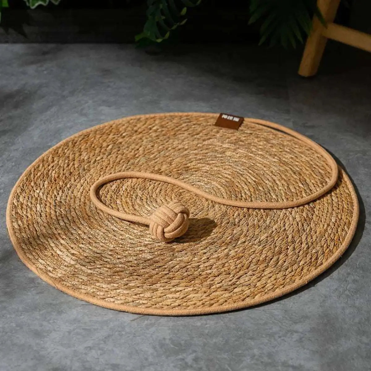 tapis griffoir chat rond en corde naturelle avec jouet intégré