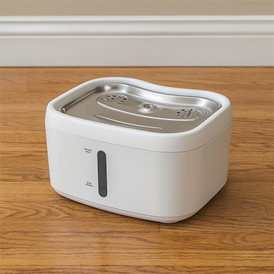 Un chat d'intérieur boit à sa fontaine intelligente qui mesure précisément sa consommation d'eau pour un suivi de santé proactif.